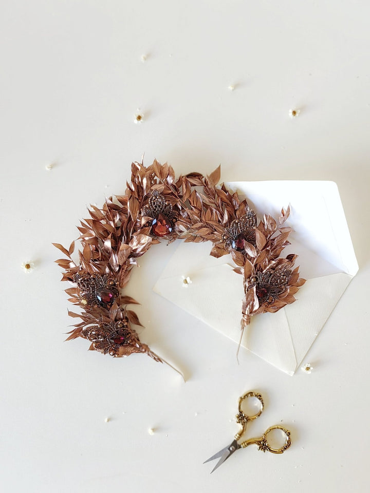 Bronze Bridal Crown: Glamour Flower Hair Tiara, Vintage Wedding – handmade floral hair accessory by magaela