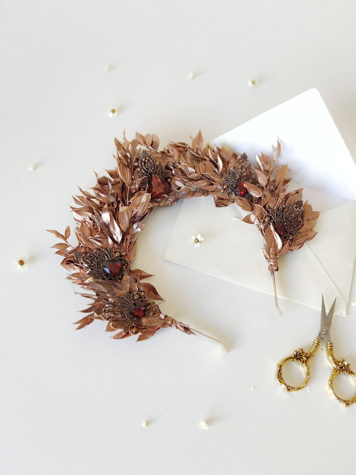 Bronze Bridal Crown: Glamour Flower Hair Tiara, Vintage Wedding – handmade floral hair accessory by magaela