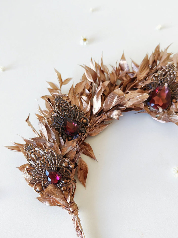 Bronze Bridal Crown: Glamour Flower Hair Tiara, Vintage Wedding – handmade floral hair accessory by magaela