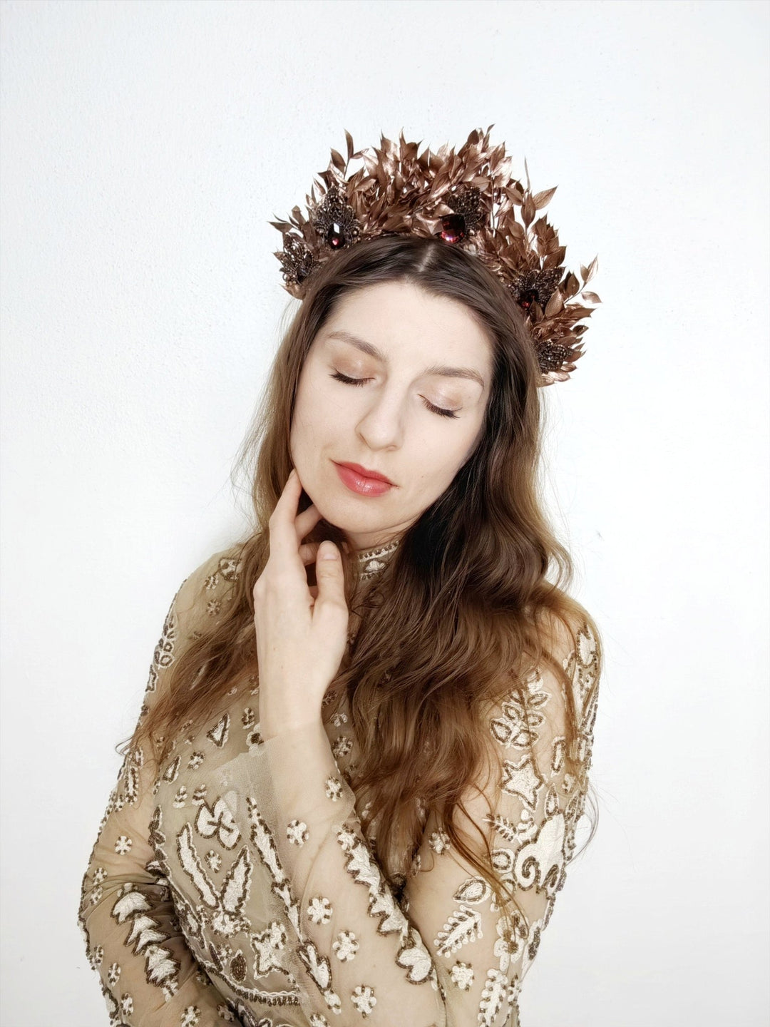 Bronze Bridal Crown: Glamour Flower Hair Tiara, Vintage Wedding – handmade floral hair accessory by magaela