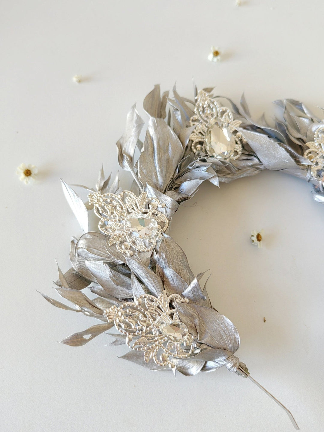 Silver Leaf Bridal Crown: Elegant Wedding Hair Tiara – handmade floral hair accessory by magaela