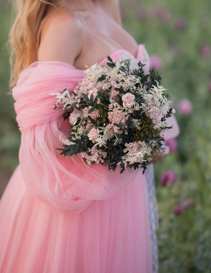 Blush Rose Wedding Bouquet: Romantic Bridal Accessories, Natural Greenery – handmade floral hair accessory by magaela