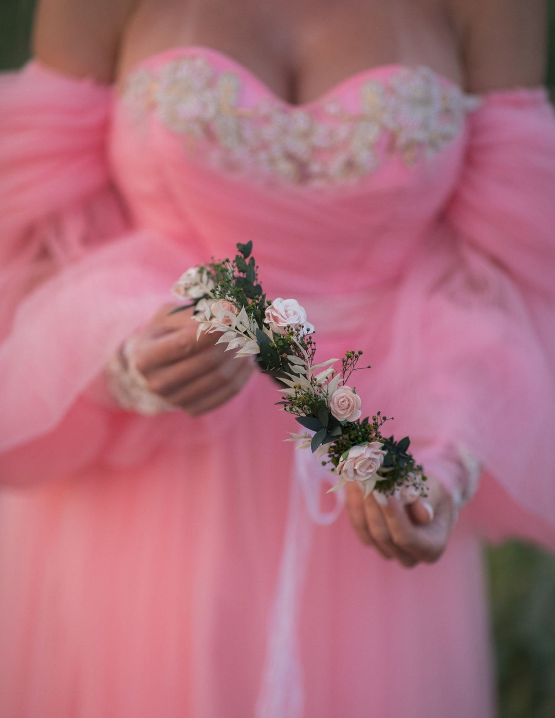 Blush Rose Wedding Hair Wreath: Romantic Bridal Flower Crown – handmade floral hair accessory by magaela