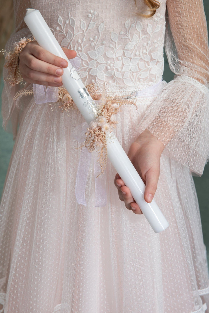 Floral Candle Decoration: Handmade First Holy Communion Candle Wreath – handmade floral hair accessory by magaela