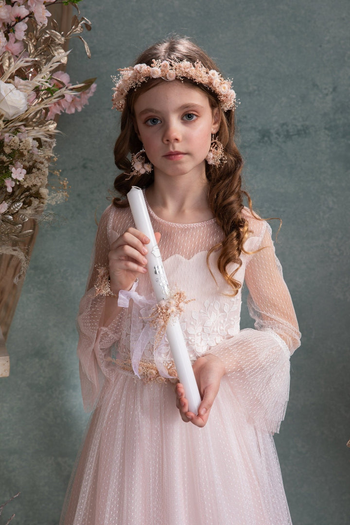 Floral Candle Decoration: Handmade First Holy Communion Candle Wreath – handmade floral hair accessory by magaela