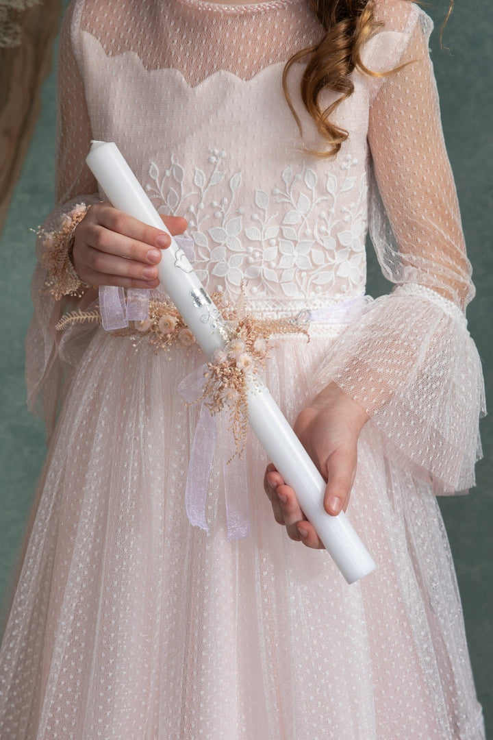 Floral Candle Decoration: Handmade First Holy Communion Candle Wreath – handmade floral hair accessory by magaela