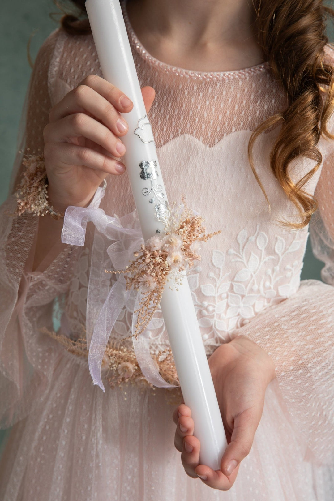 Floral Candle Decoration: Handmade First Holy Communion Candle Wreath – handmade floral hair accessory by magaela