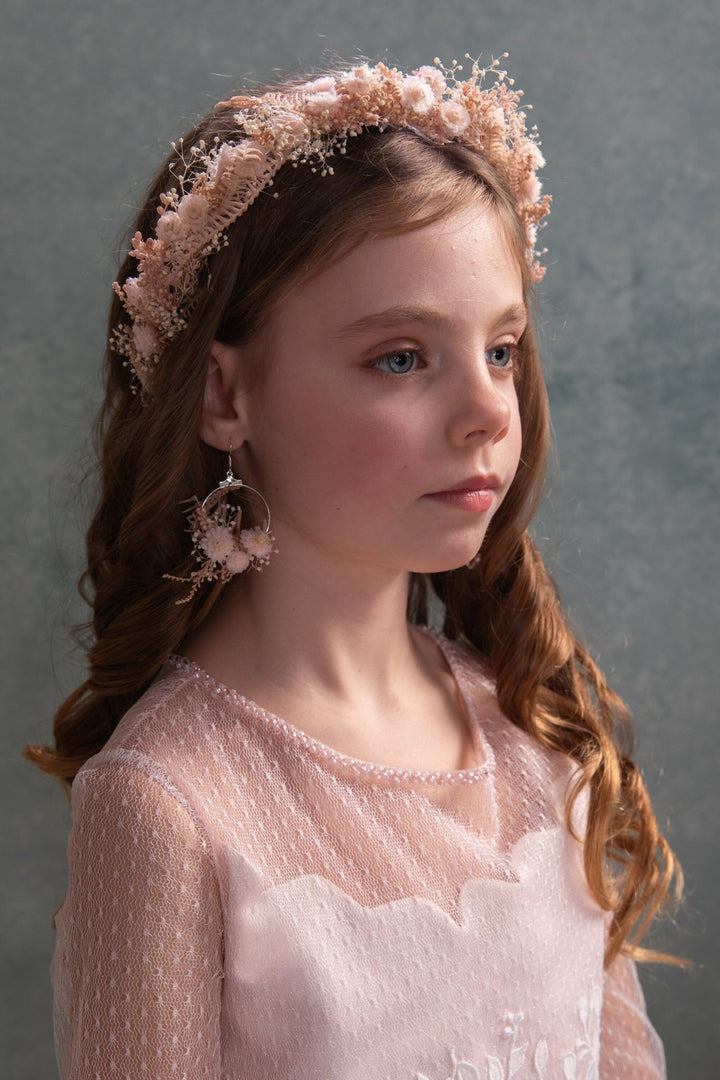 Pale Pink Flower Wreath: Preserved Floral Headpiece, First Communion – handmade floral hair accessory by magaela