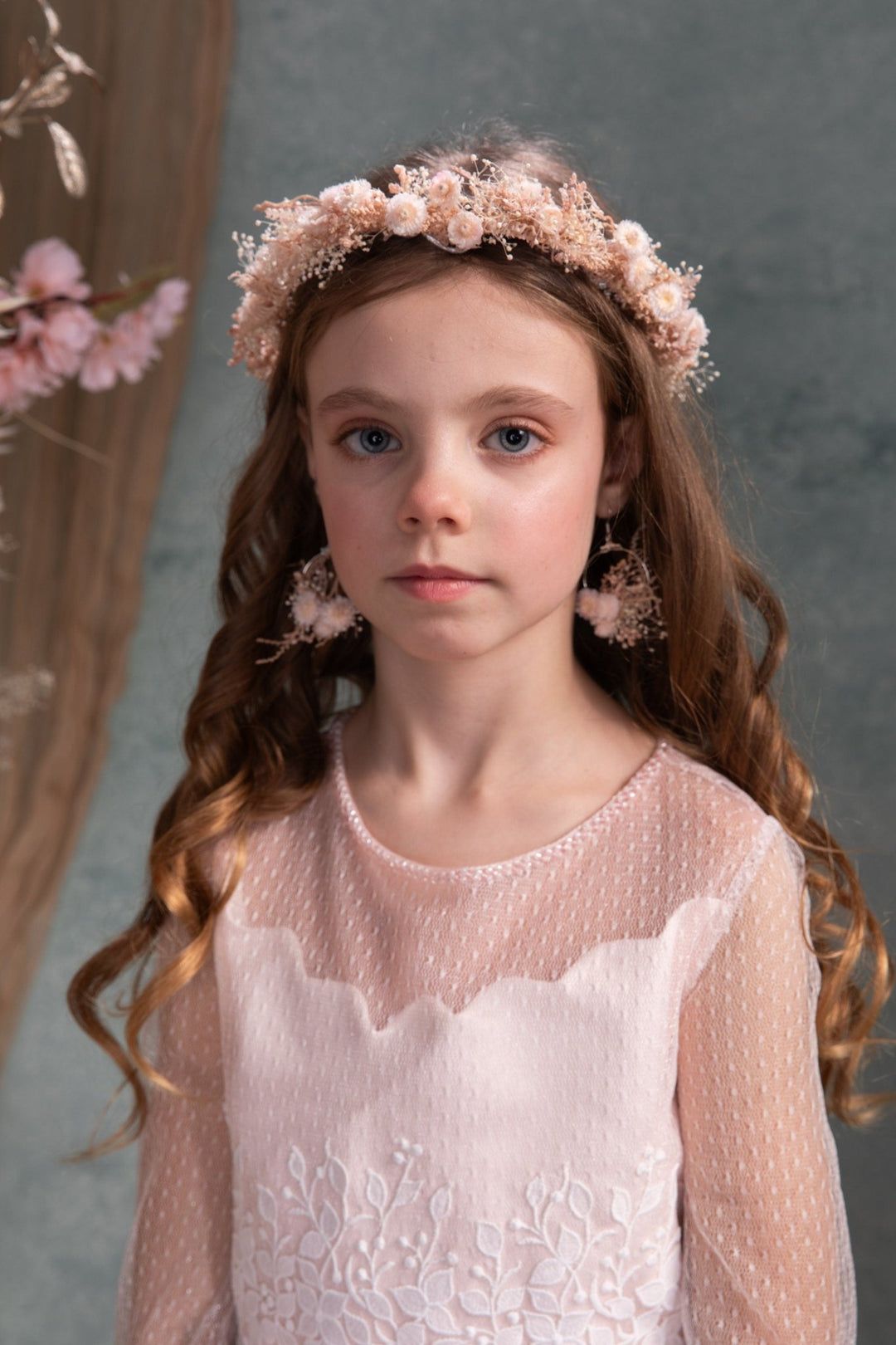 Pale Pink Flower Wreath: Preserved Floral Headpiece, First Communion – handmade floral hair accessory by magaela