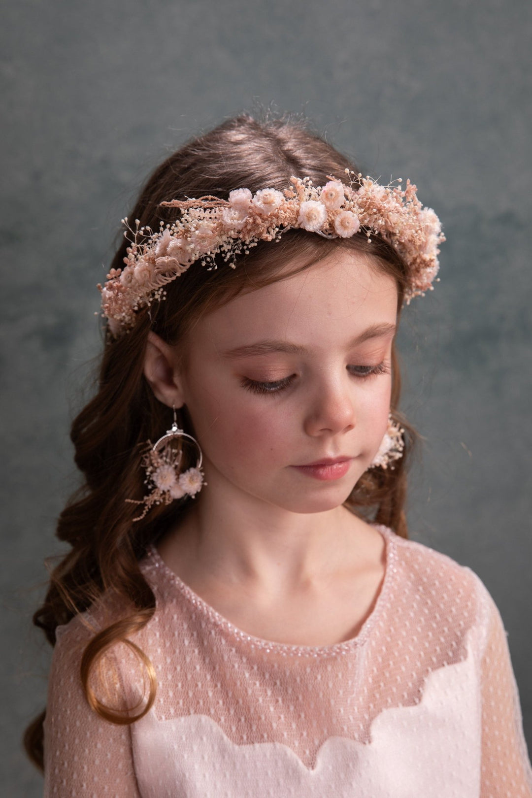 Pale Pink Flower Wreath: Preserved Floral Headpiece, First Communion – handmade floral hair accessory by magaela