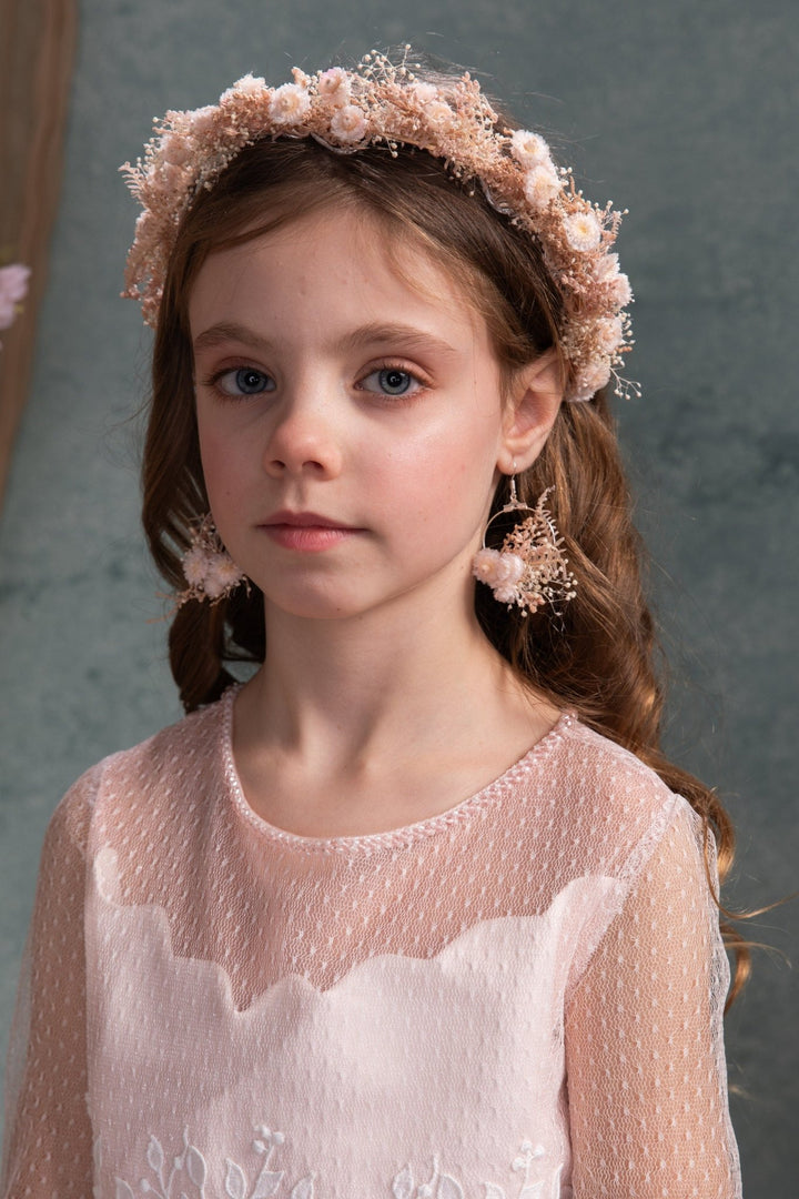 Handmade Floral Circle Earrings: Preserved Pale Pink Flowers – handmade floral hair accessory by magaela