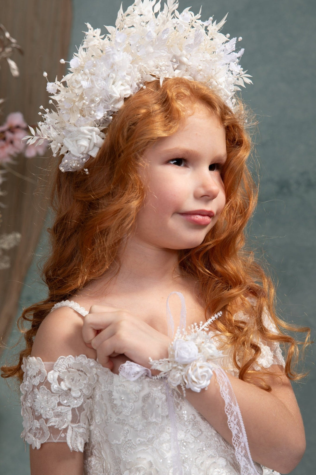 First Communion Flower Bracelet: Handmade Floral Lace Wrist Corsage – handmade floral hair accessory by magaela