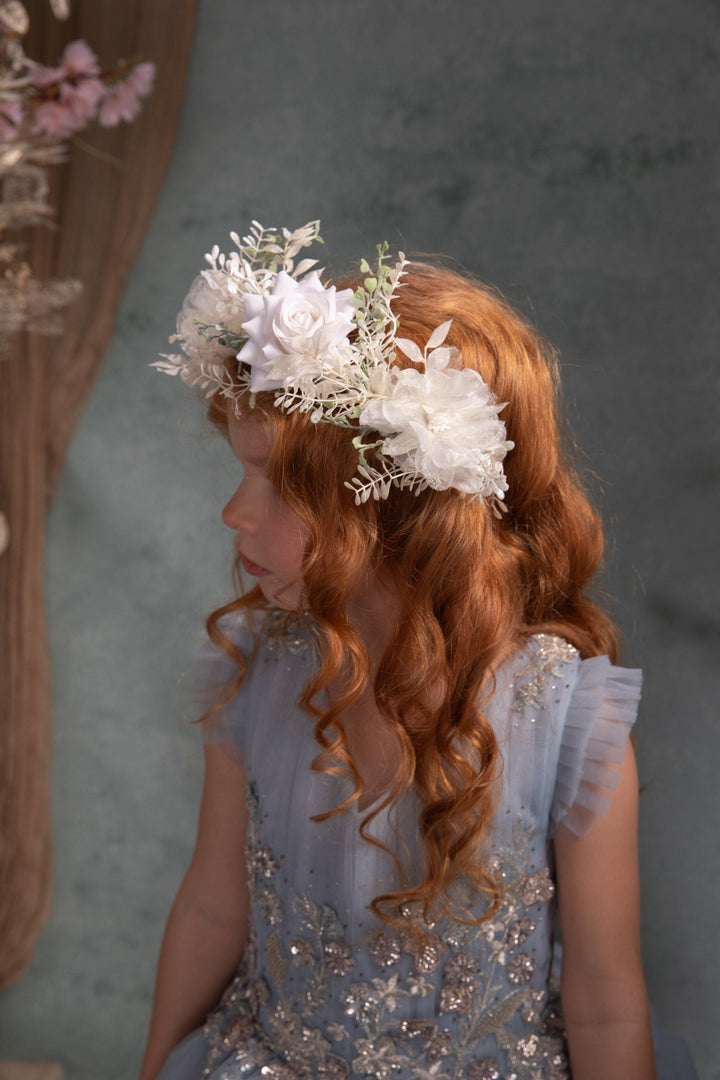Boho Flower Wreath: Bridal Headpiece, Holy Communion Crown – handmade floral hair accessory by magaela