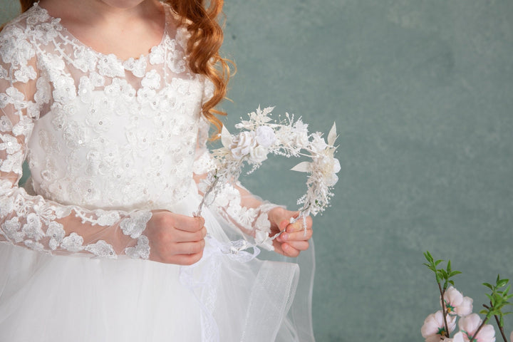 White Flower Crown: First Communion Wreath, Bridal Headpiece – handmade floral hair accessory by magaela