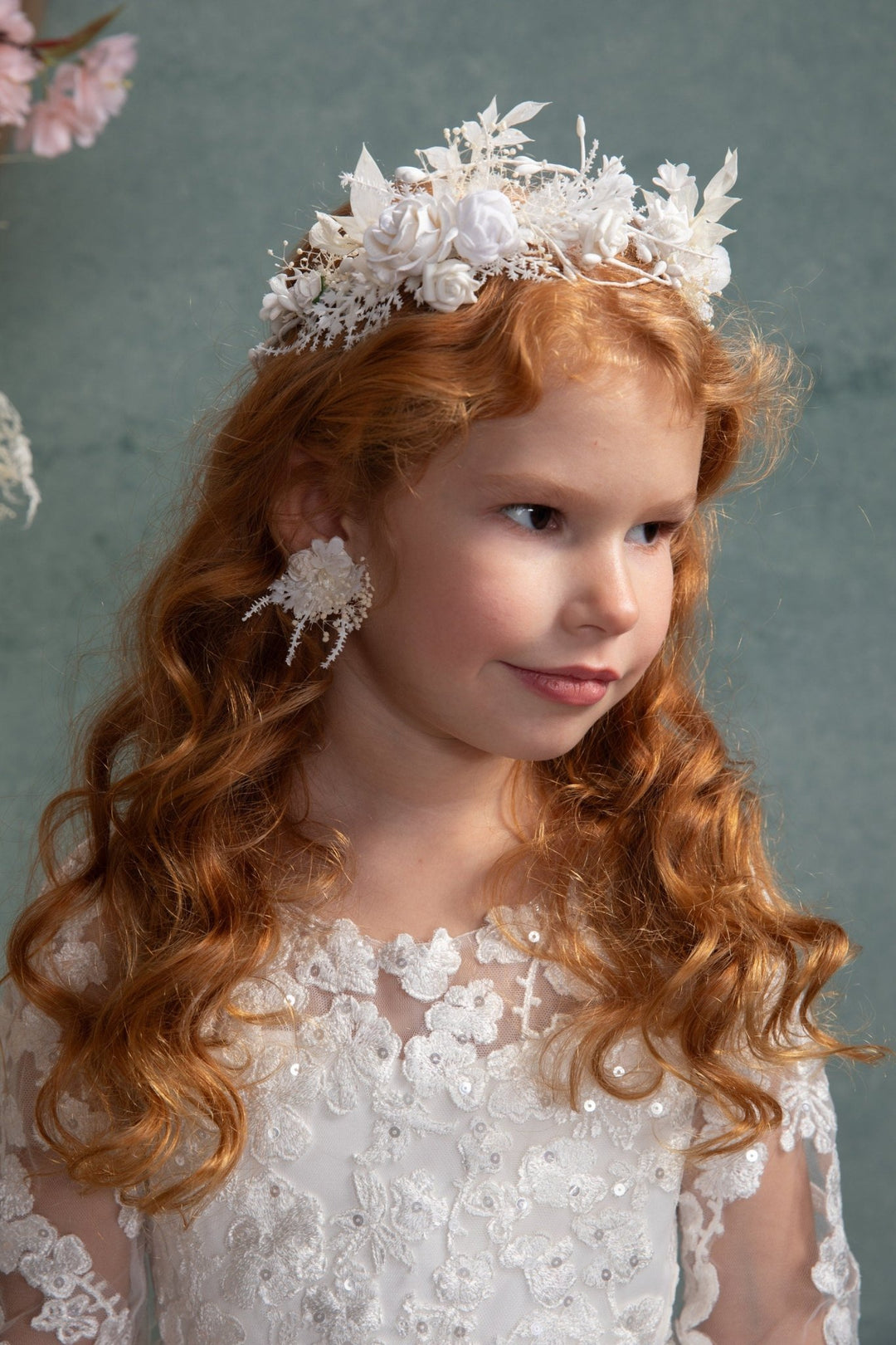 Handmade White Flower Earrings: Holy Communion Bridal Jewelry – handmade floral hair accessory by magaela