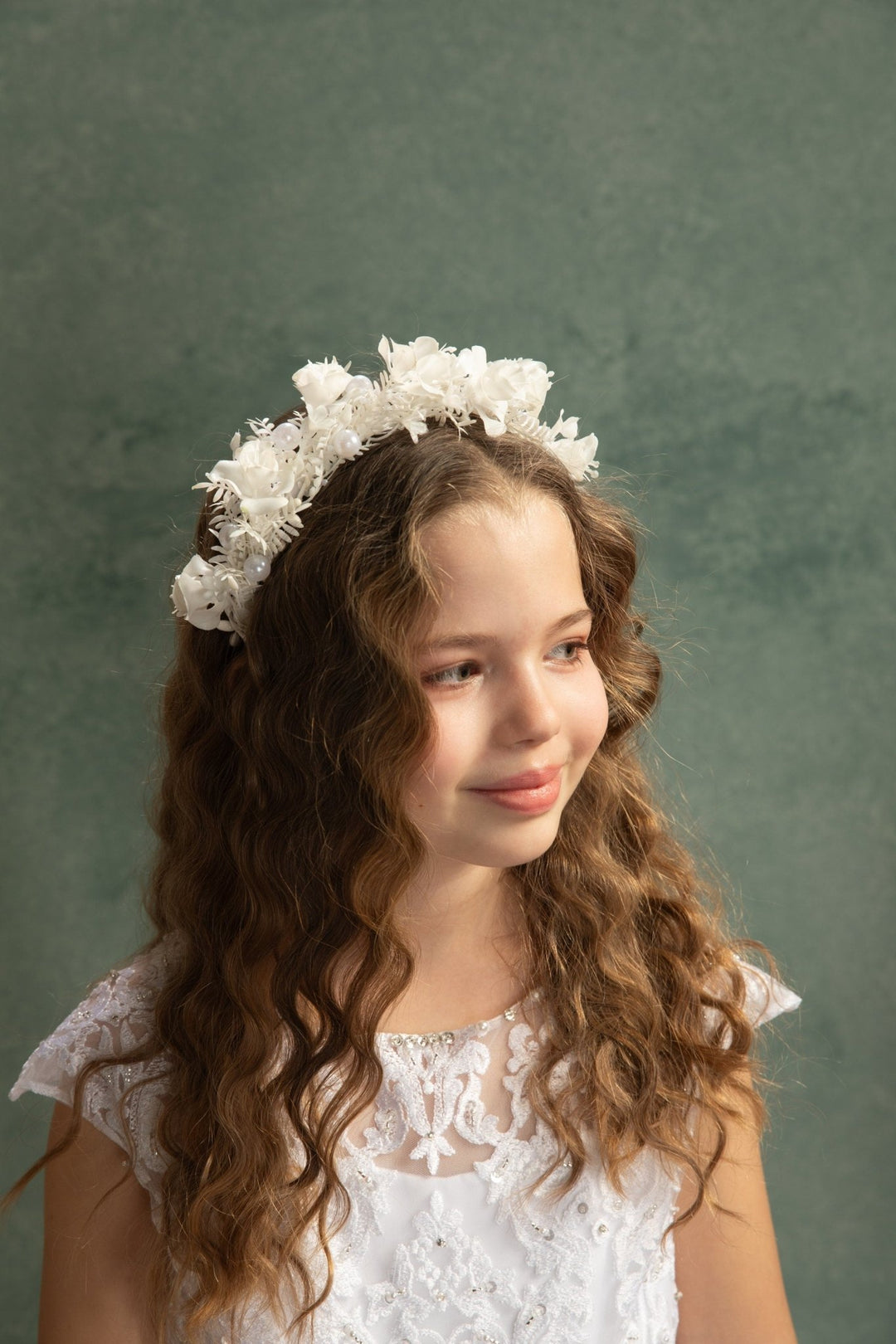 White Flower Crown Headband: First Communion, Bridesmaid Headpiece – handmade floral hair accessory by magaela