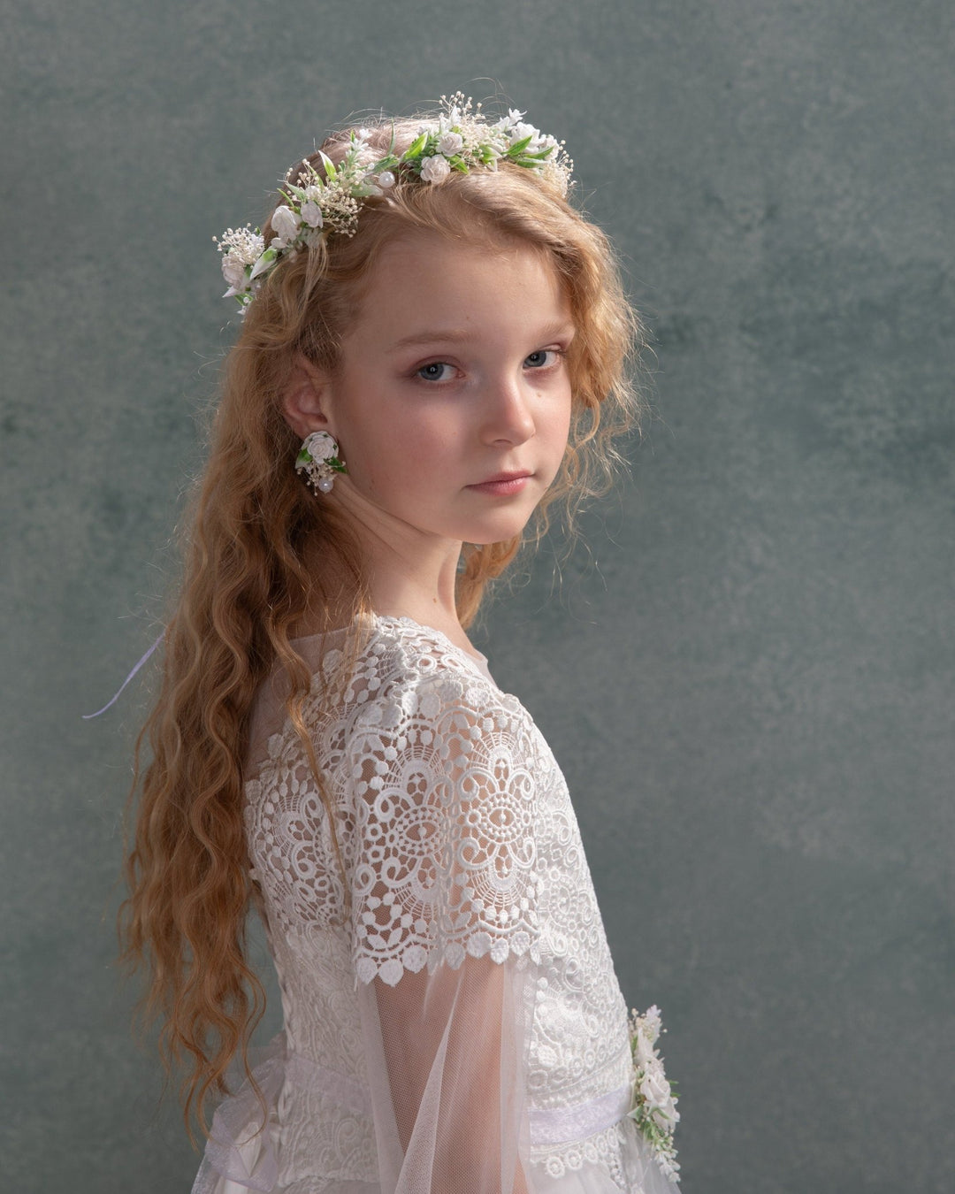 Flower Hair Wreath with Pearls: First Communion Bridal Crown – handmade floral hair accessory by magaela