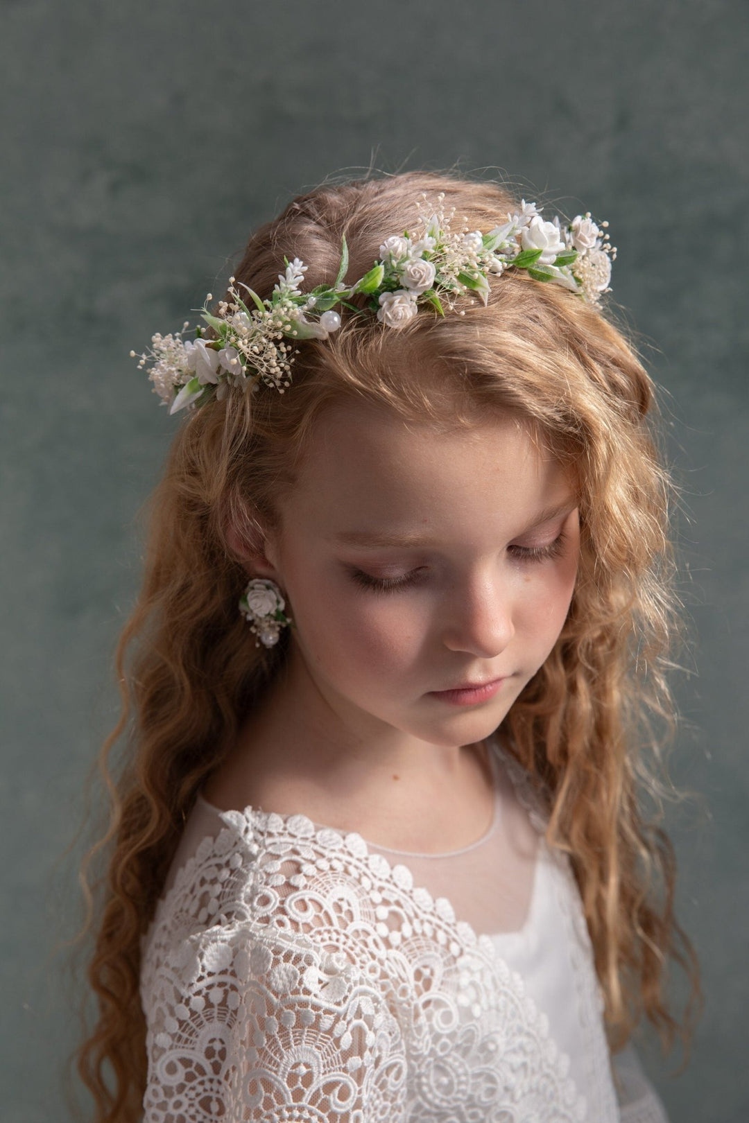 Flower Hair Wreath with Pearls: First Communion Bridal Crown – handmade floral hair accessory by magaela
