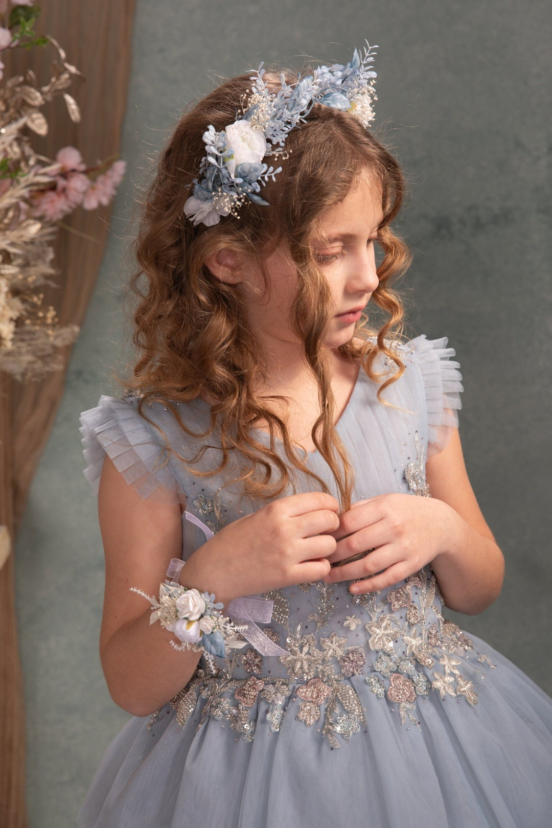 White & Blue Flower Crown: First Communion Bridal Headpiece – handmade floral hair accessory by magaela