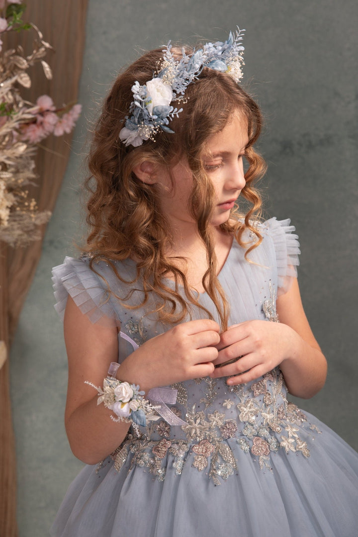 White & Blue Flower Crown: First Communion Bridal Headpiece – handmade floral hair accessory by magaela