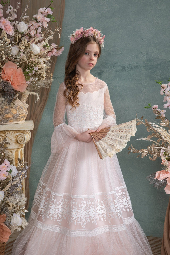 Pink Floral Crown: Communion Headband, Bridal Tiara – handmade floral hair accessory by magaela