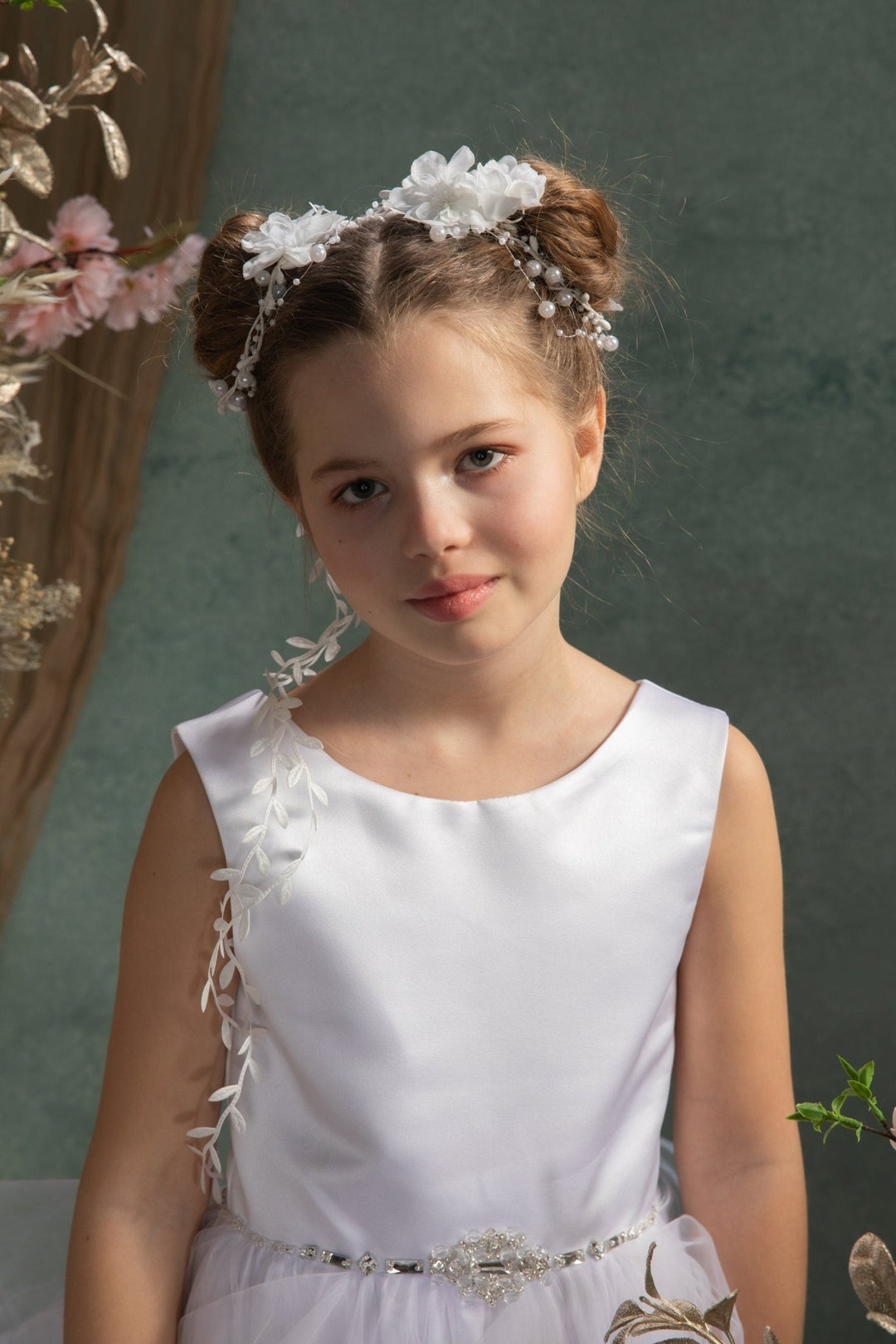 White Flower Hair Garland: First Communion Hair Vine – handmade floral hair accessory by magaela