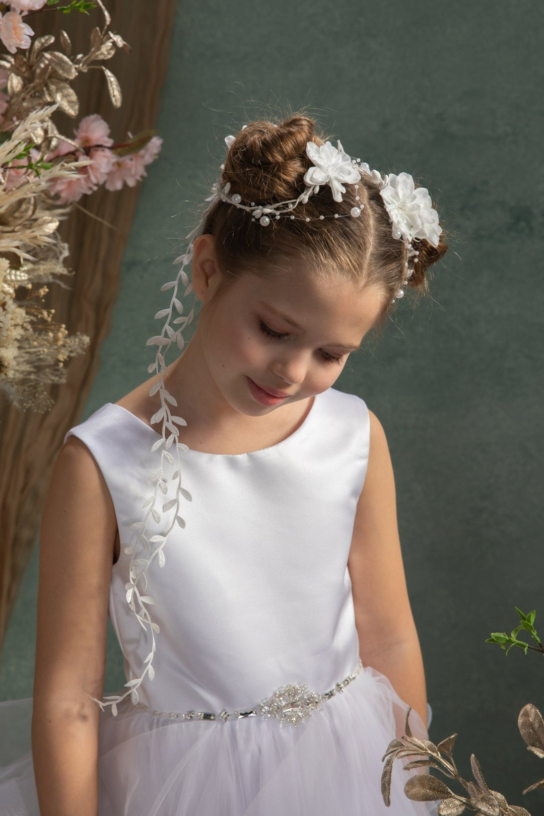 White Flower Hair Garland: First Communion Hair Vine – handmade floral hair accessory by magaela