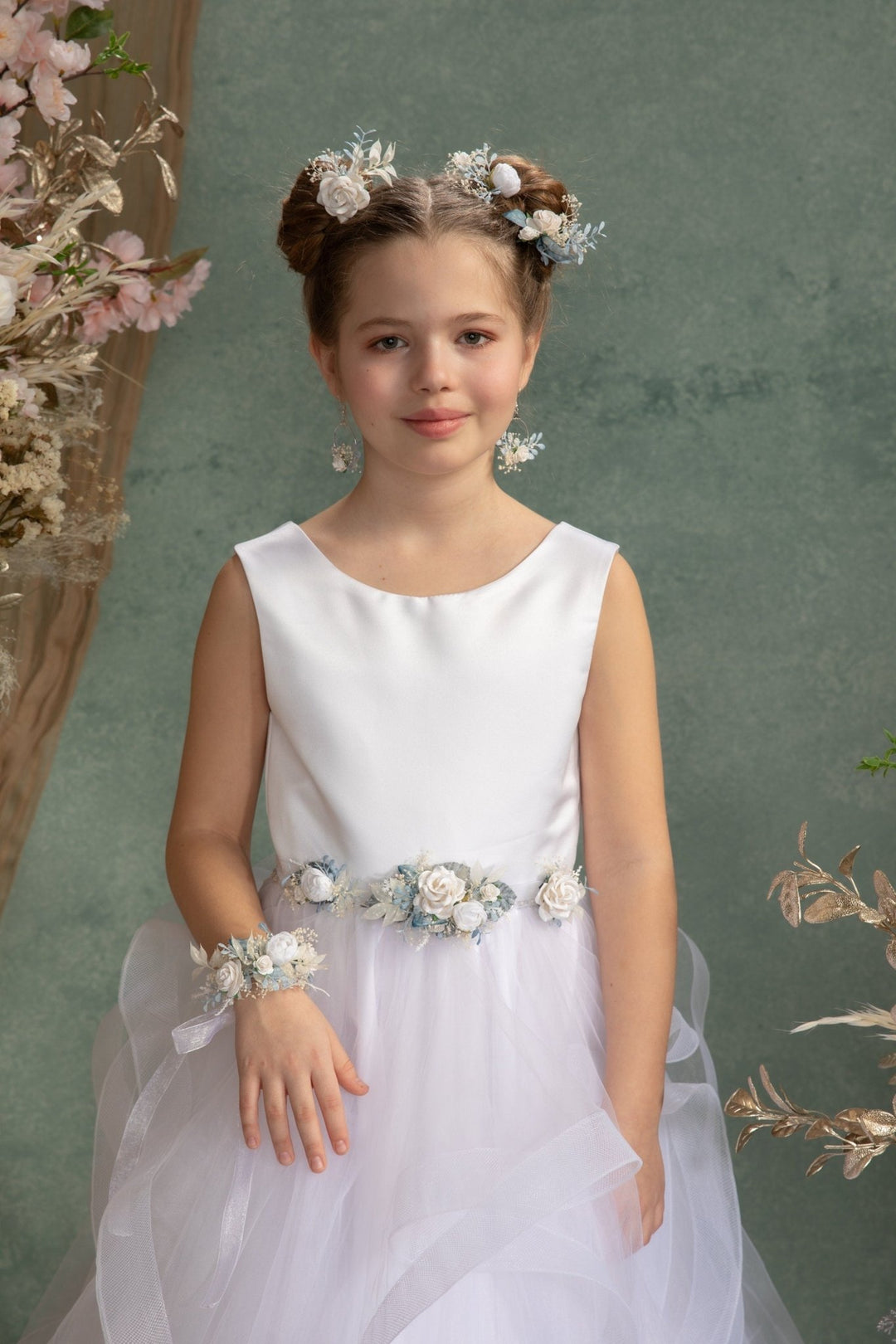 Boho Flower Belt: White Rose First Communion Dress Belt – handmade floral hair accessory by magaela
