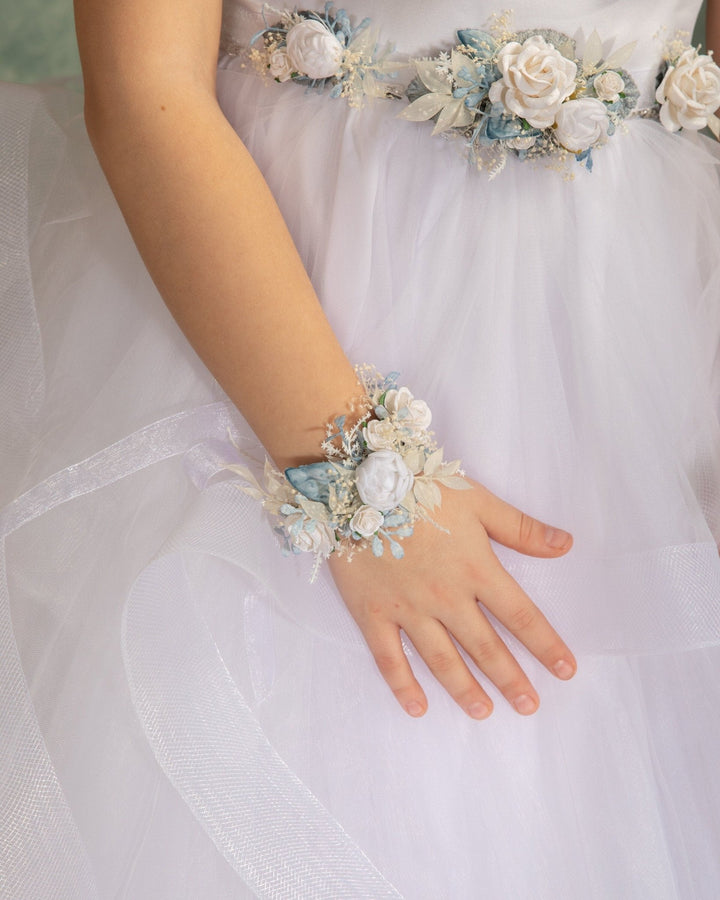 White Flower Wrist Corsage: Handmade Communion Bracelet – handmade floral hair accessory by magaela