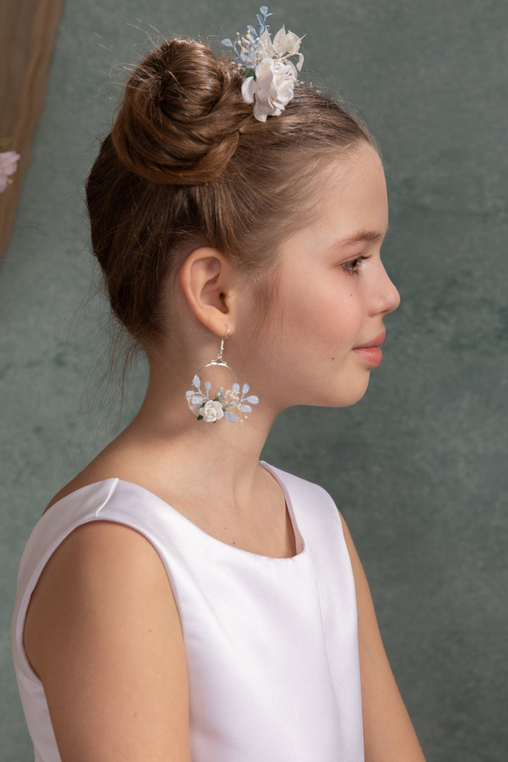 Handmade Flower Circle Earrings: Holy Communion Wedding Jewelry – handmade floral hair accessory by magaela