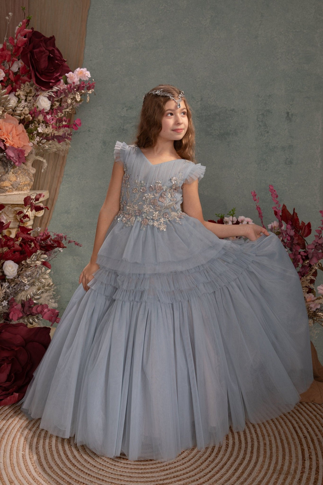 Silver Glamour Bridal Crown: Holy Communion Tiara – handmade floral hair accessory by magaela