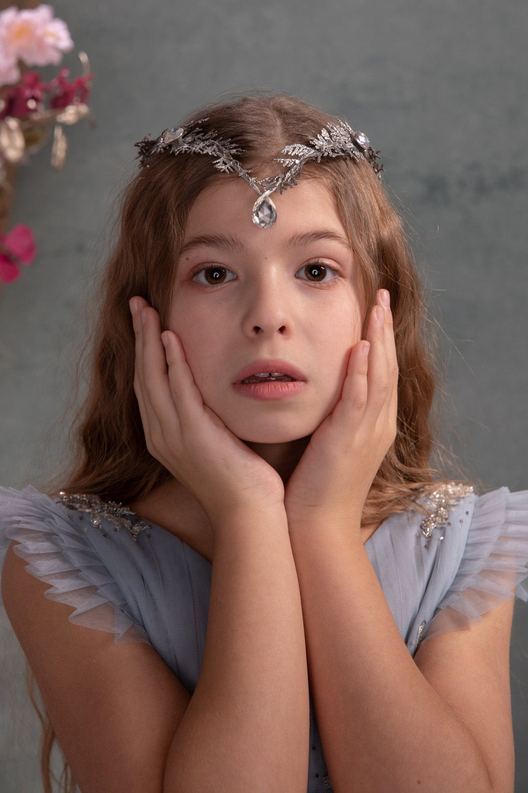 Silver Glamour Bridal Crown: Holy Communion Tiara – handmade floral hair accessory by magaela