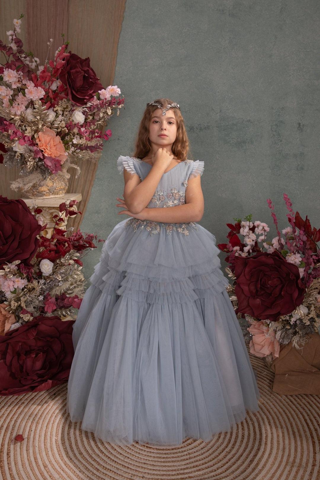 Silver Glamour Bridal Crown: Holy Communion Tiara – handmade floral hair accessory by magaela