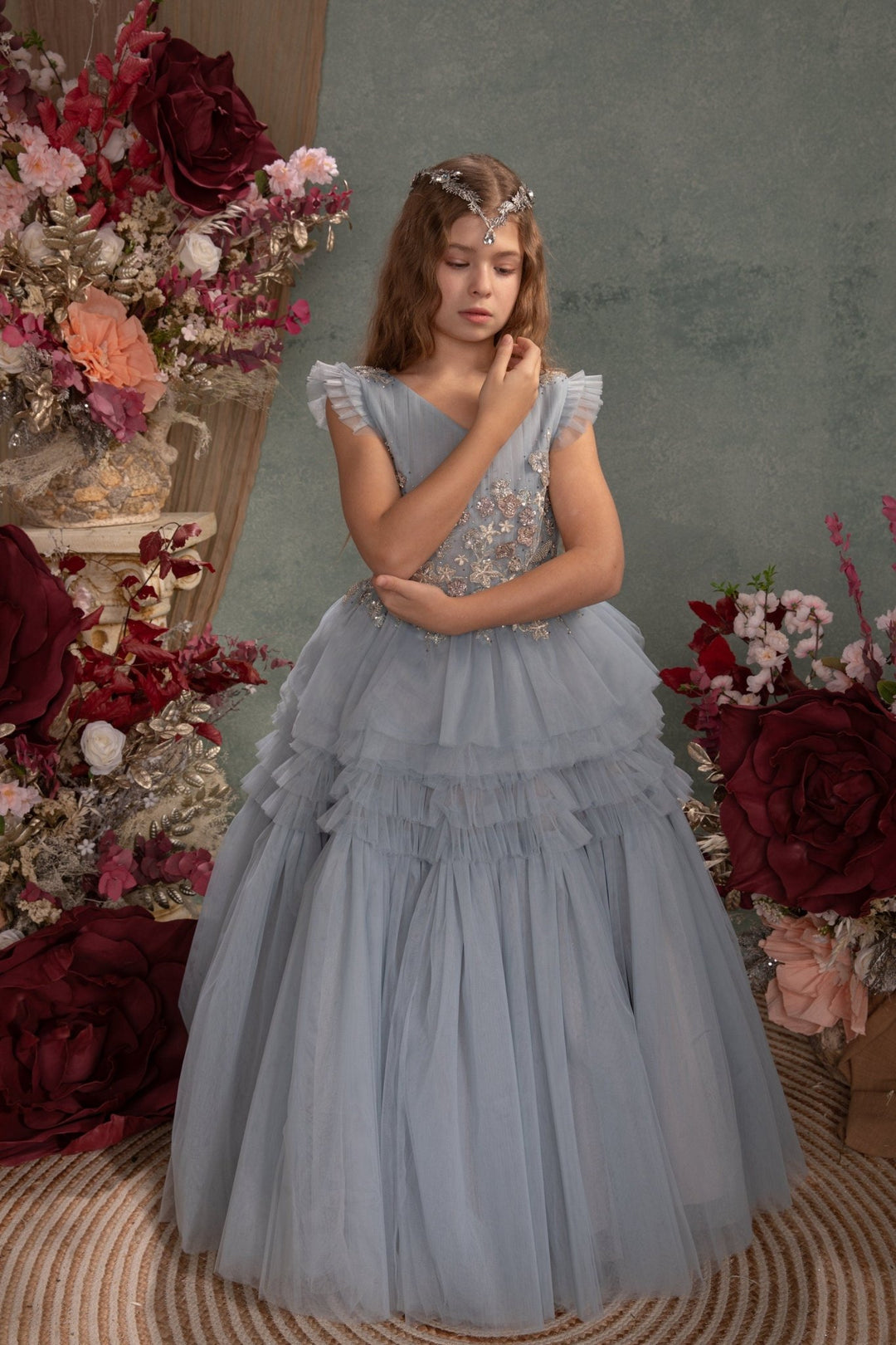 Silver Glamour Bridal Crown: Holy Communion Tiara – handmade floral hair accessory by magaela