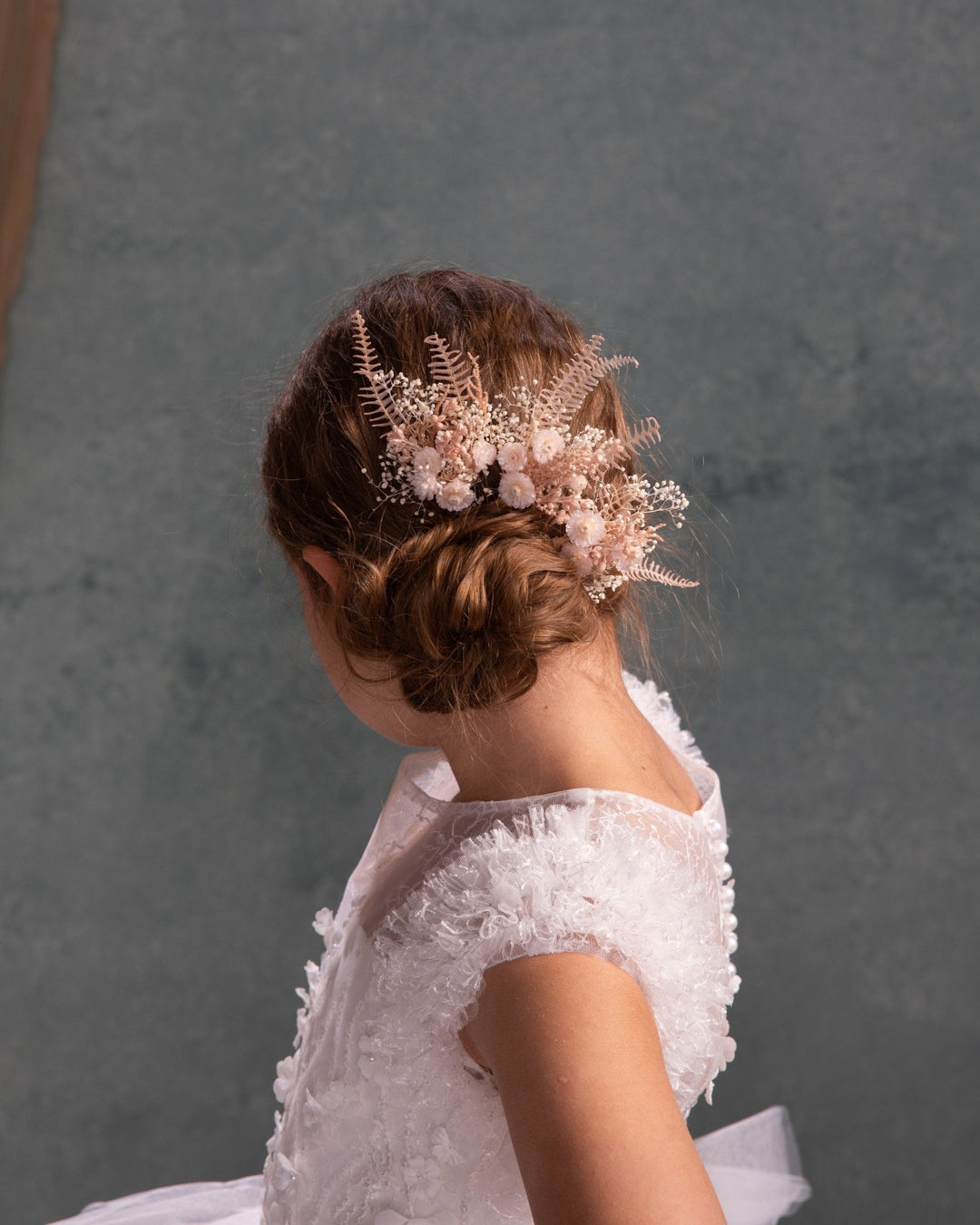 Pink Preserved Flower Hair Pin: First Communion Headpiece – handmade floral hair accessory by magaela
