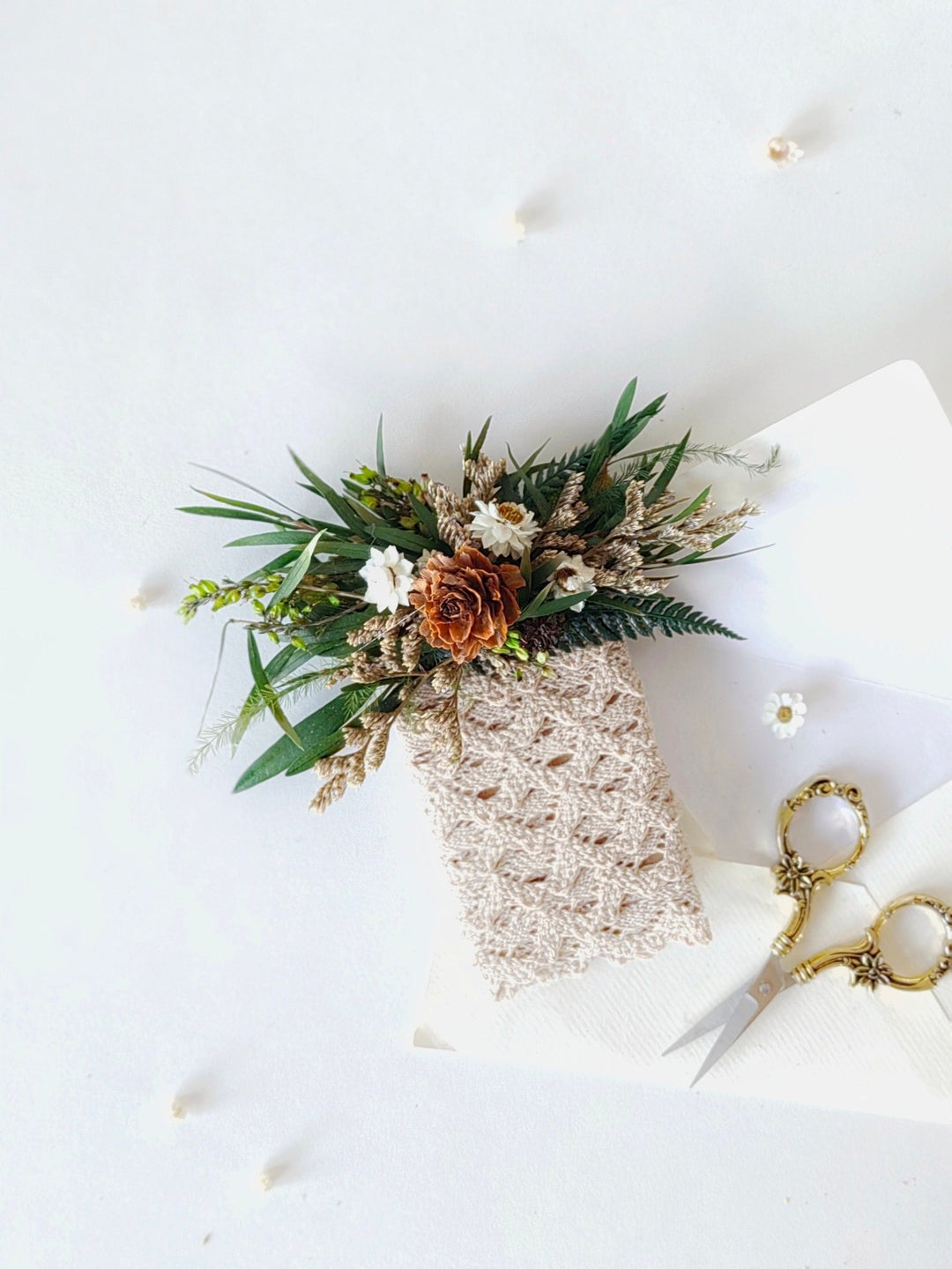 Woodland Groom Pocket Boutonniere: Natural Pine Cone Square Corsage – handmade floral hair accessory by magaela