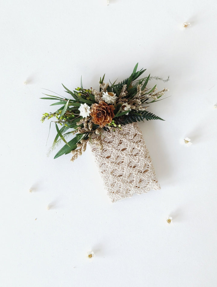 Woodland Groom Pocket Boutonniere: Natural Pine Cone Square Corsage – handmade floral hair accessory by magaela