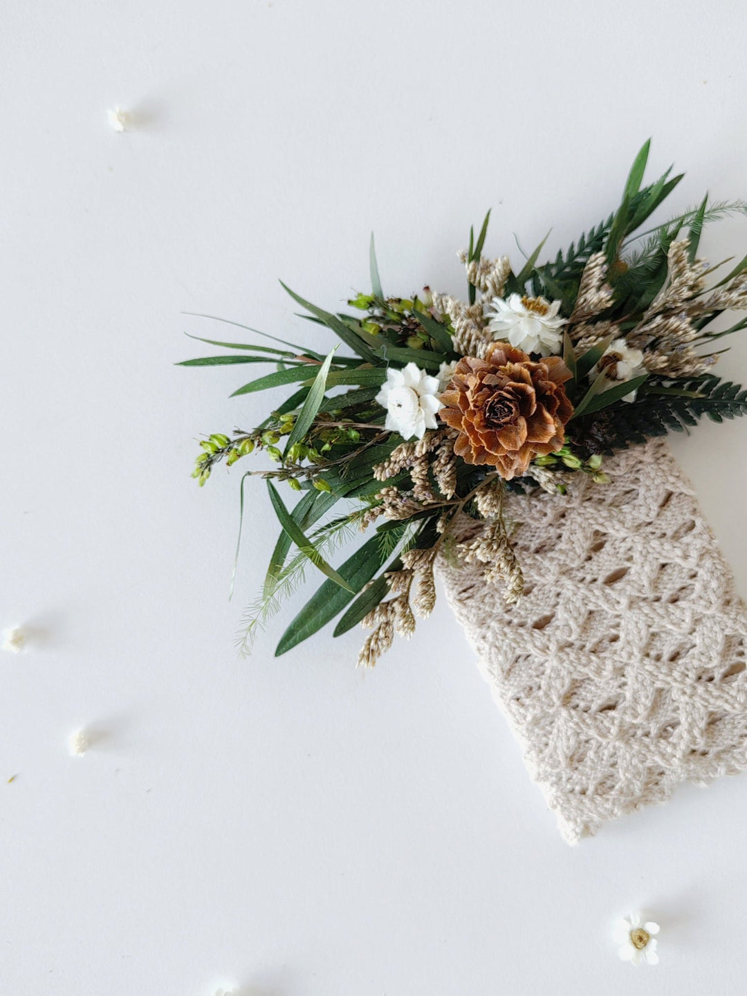 Woodland Groom Pocket Boutonniere: Natural Pine Cone Square Corsage – handmade floral hair accessory by magaela