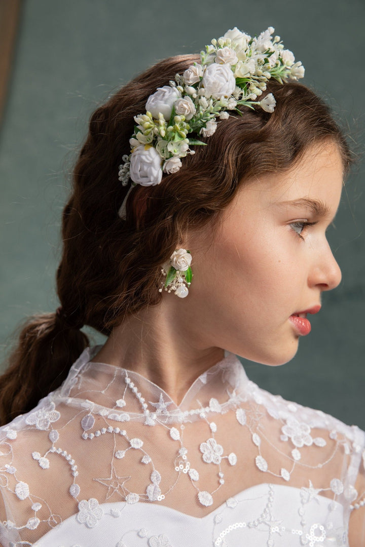 Floral Pearl Earrings: Handmade Communion Bridal Jewelry – handmade floral hair accessory by magaela