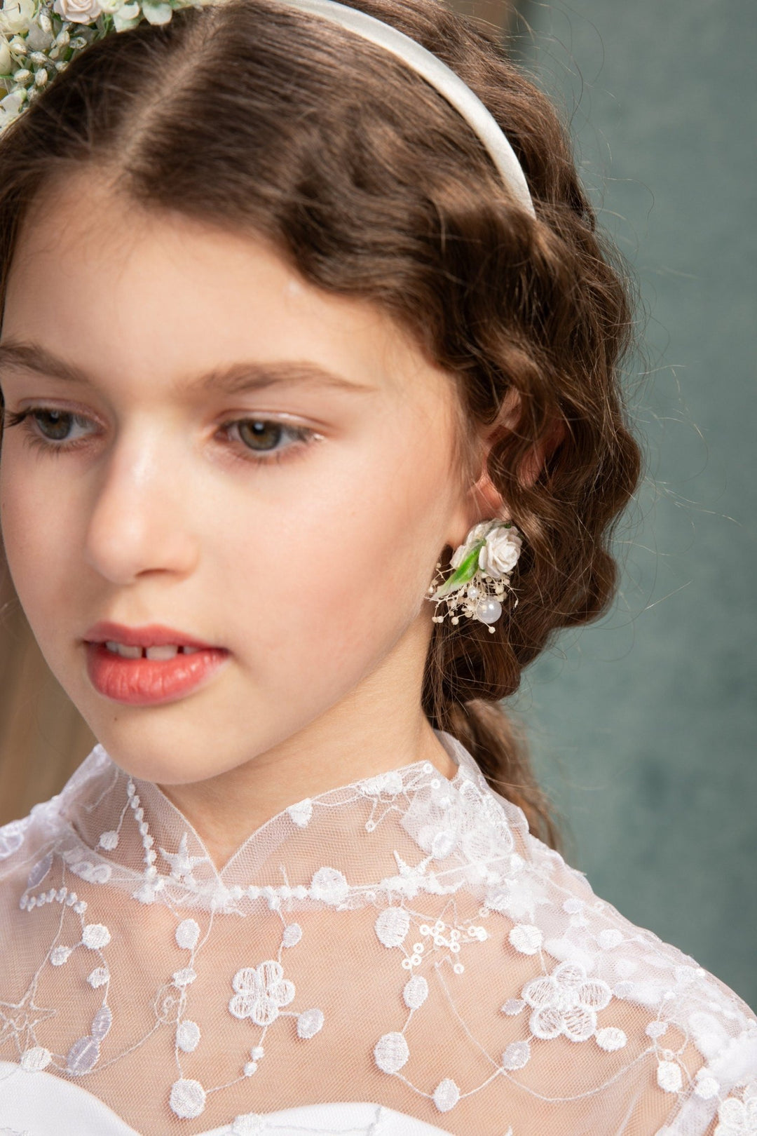 Floral Pearl Earrings: Handmade Communion Bridal Jewelry – handmade floral hair accessory by magaela