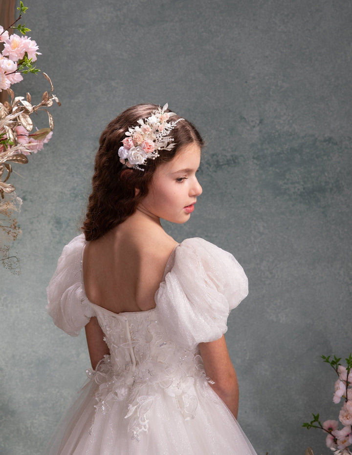 White & Pink Flower Headband: First Communion, Bridal Headpiece – handmade floral hair accessory by magaela