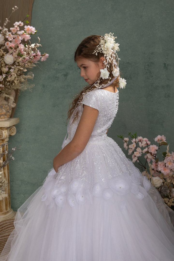 Flower Hair Clip with Veil: First Communion Headpiece – handmade floral hair accessory by magaela