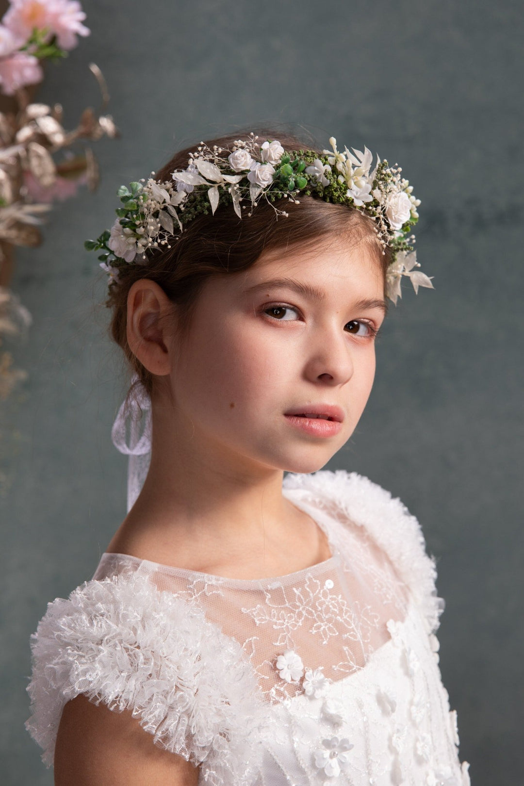 White Rose Flower Crown: First Communion Hair Wreath – handmade floral hair accessory by magaela