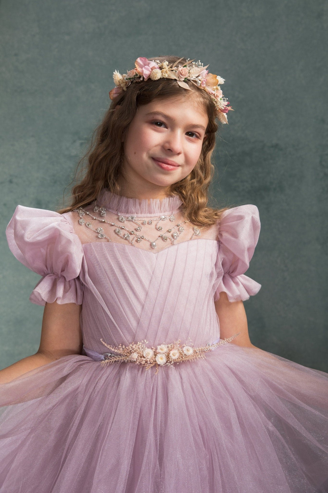 Preserved Flower Girl Belt: Pale Pink Cream Floral Communion Accessory – handmade floral hair accessory by magaela