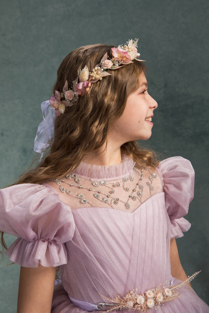 Pink Flower Hair Wreath: Holy Communion Headpiece, Fairycore Bridal Crown – handmade floral hair accessory by magaela