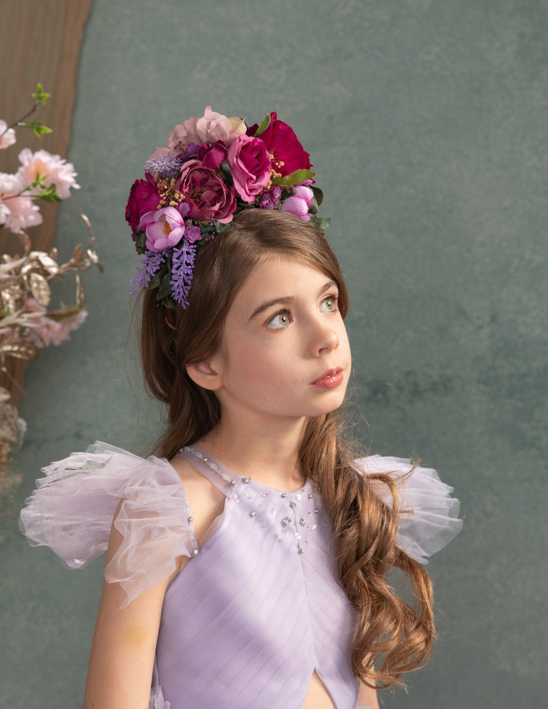 Kids Frida Headband: Magenta & Purple Flower Hairband – handmade floral hair accessory by magaela