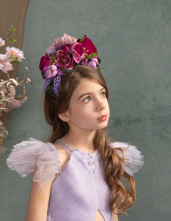 Kids Frida Headband: Magenta & Purple Flower Hairband – handmade floral hair accessory by magaela