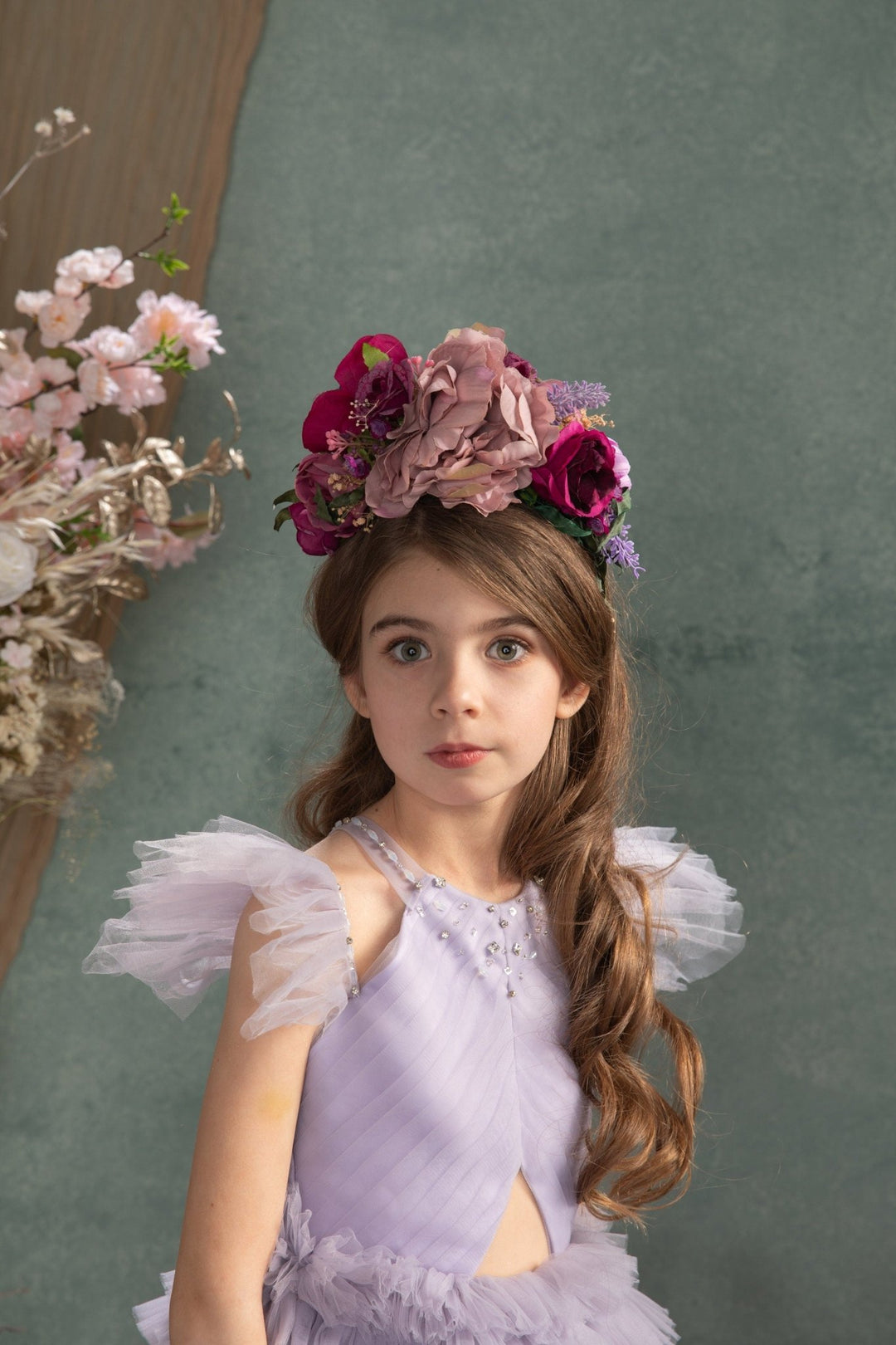 Kids Frida Headband: Magenta & Purple Flower Hairband – handmade floral hair accessory by magaela