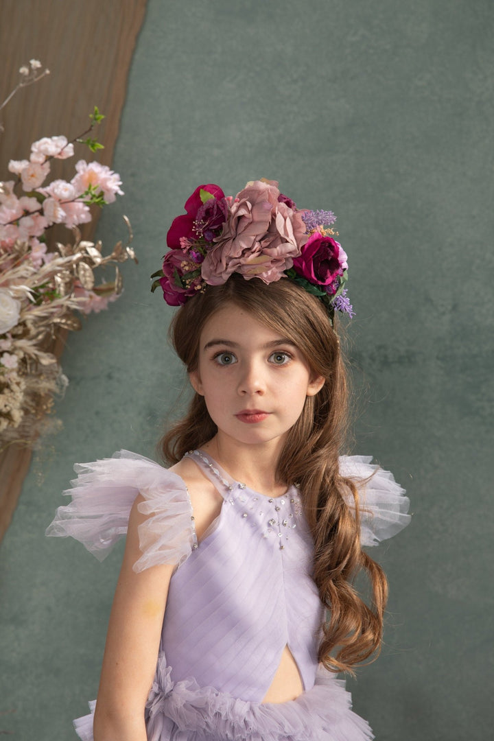 Kids Frida Headband: Magenta & Purple Flower Hairband – handmade floral hair accessory by magaela