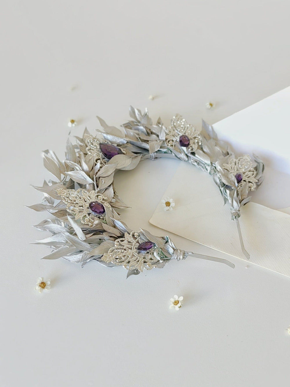 Silver Leaf Bridal Crown: Elegant Wedding Hair Tiara – handmade floral hair accessory by magaela